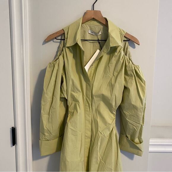 SIR. The Label Green Khaki Cotton Button Front Long Sleeve Maxi Dress Large NWT - Picture 10 of 15